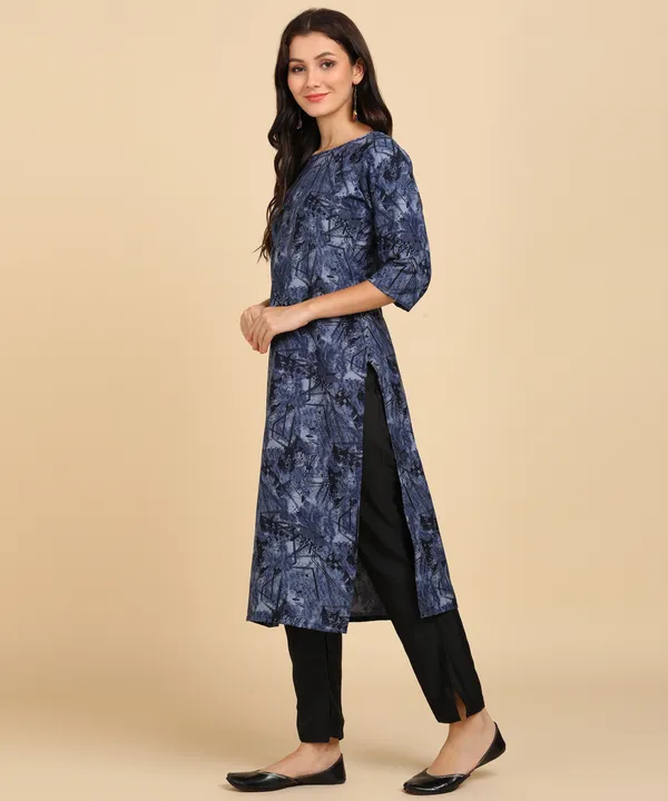 Blue_Women_Printed_Kurti_With_Pant_Set