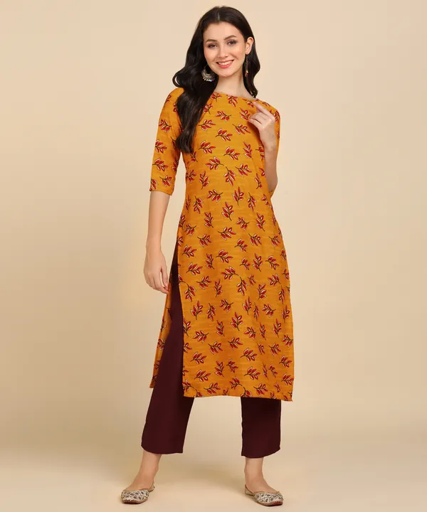 Yellow_Women_Printed_Kurti_With_Pant_Set