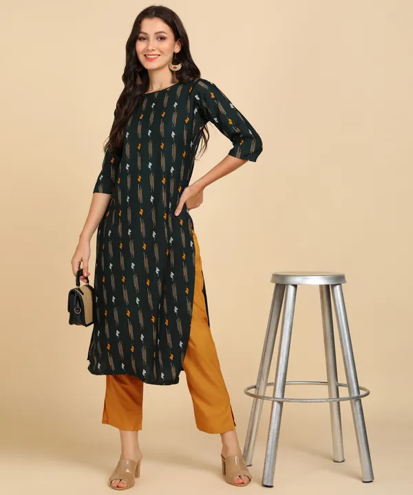 Green_Women_Printed_Kurti_With_Pant_Set