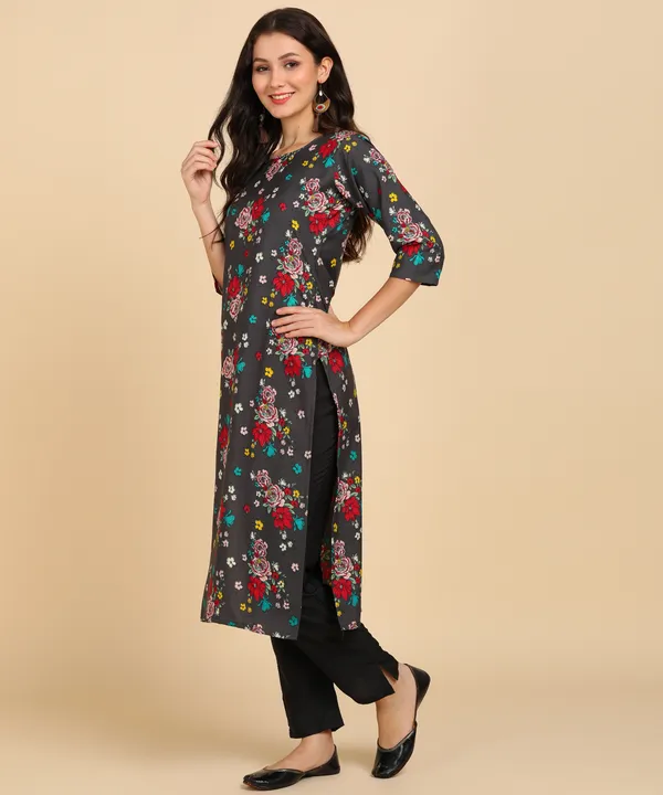 Grey_Women_Printed_Kurti_With_Pant_Set