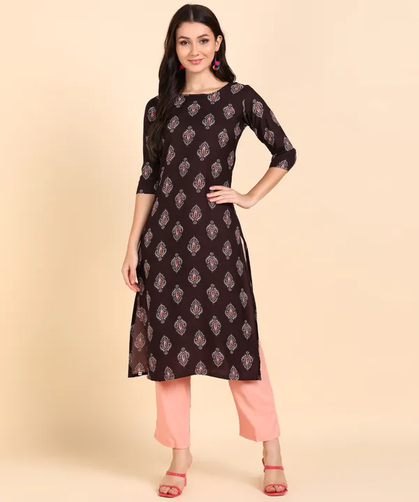 Maroon_Women_Printed_Kurti_With_Pant_Set
