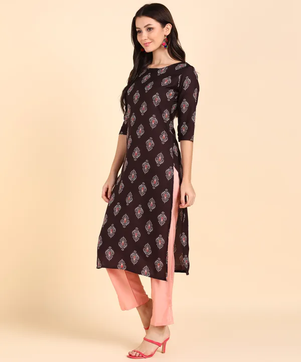 Maroon_Women_Printed_Kurti_With_Pant_Set