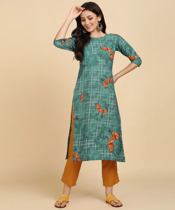 Turquoice_Women_Printed_Kurti_With_Pant_Set