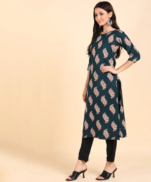 Blue_Women_Printed_Kurti_With_Pant_Set