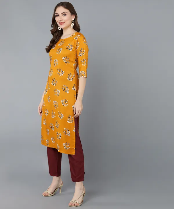 Yellow_Crepe_Printed_Kurti_With_Pant_Set