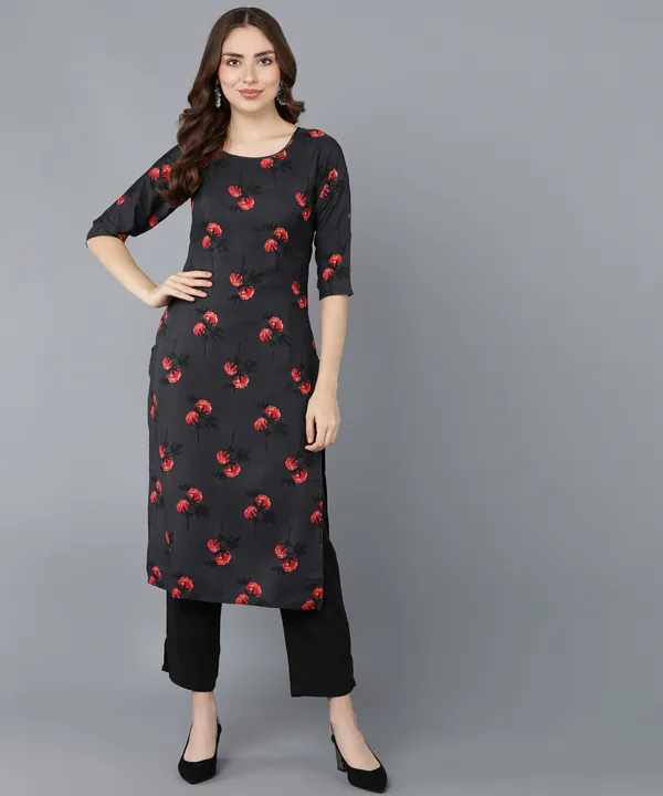 Dark_Grey_Crepe_Printed_Kurti_With_Pant_Set