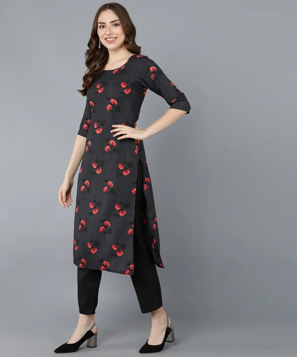 Dark_Grey_Crepe_Printed_Kurti_With_Pant_Set