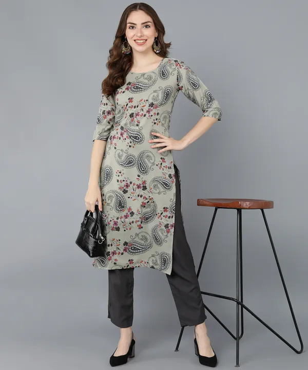 Light_Grey_Crepe_Printed_Kurti_With_Pant_Set