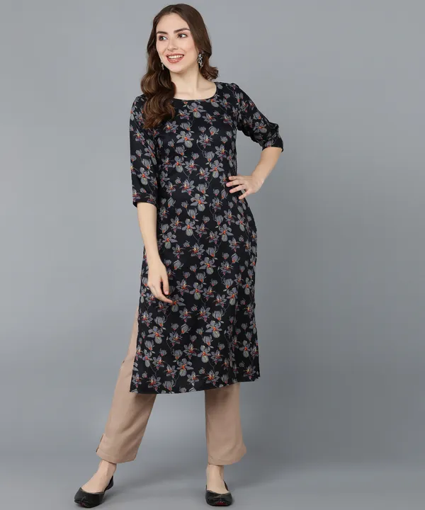 Dark_Grey_Crepe_Printed_Kurti_With_Pant_Set