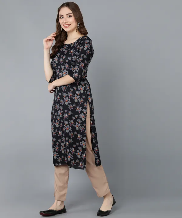 Dark_Grey_Crepe_Printed_Kurti_With_Pant_Set
