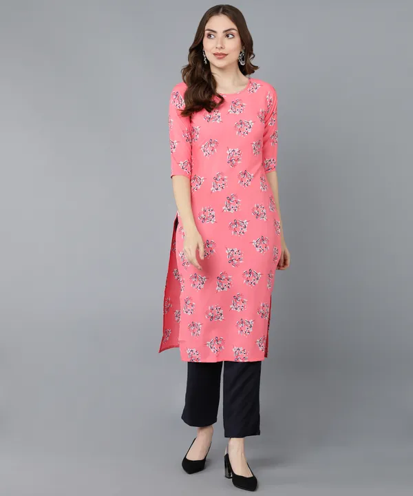 Pink_Crepe_Printed_Kurti_With_Pant_Set