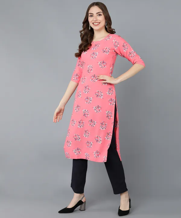 Pink_Crepe_Printed_Kurti_With_Pant_Set