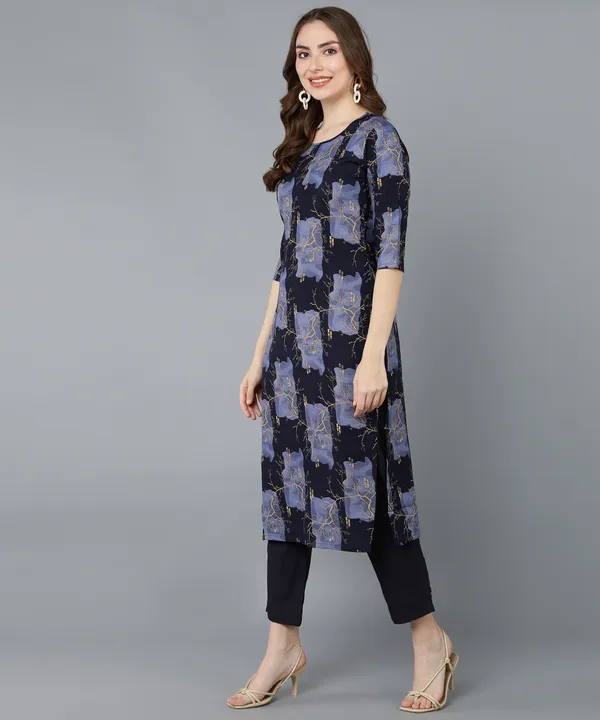 Navy_Blue_Crepe_Printed_Kurti_With_Pant_Set