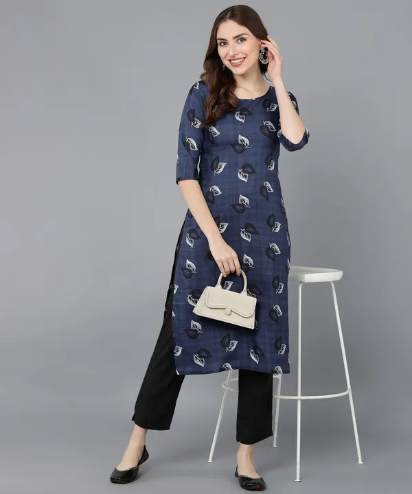 Blue_Crepe_Printed_Kurti_With_Pant_Set