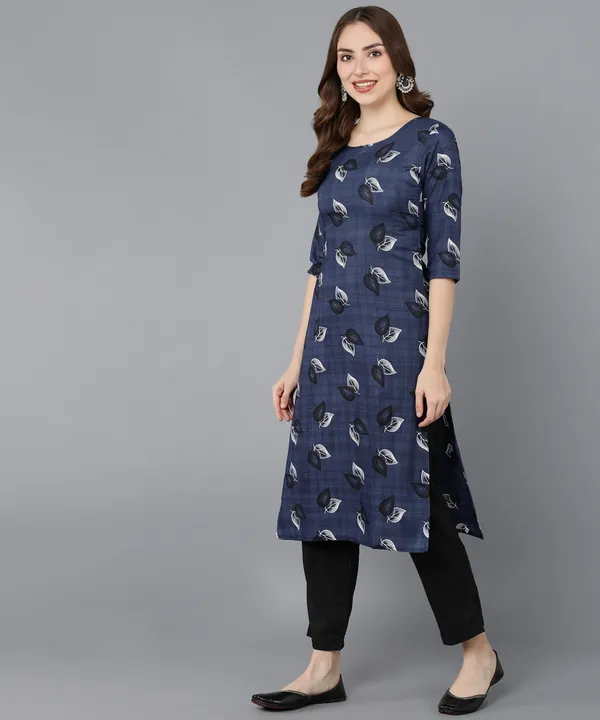 Blue_Crepe_Printed_Kurti_With_Pant_Set