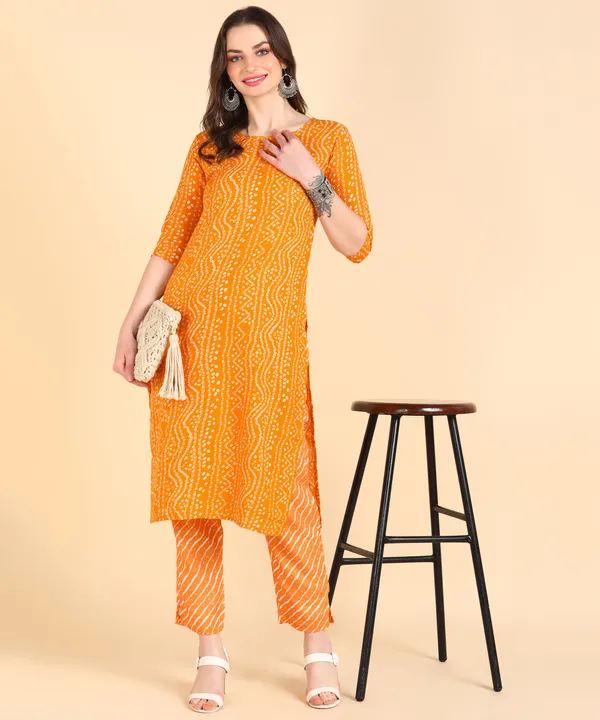 Yellow_Cotton_Printed_Kurti_With_Pant_For_Women