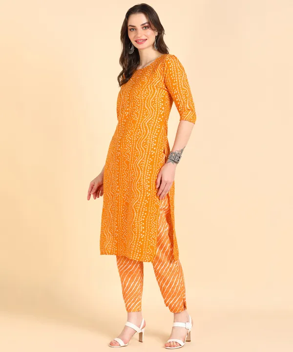Yellow_Cotton_Printed_Kurti_With_Pant_For_Women