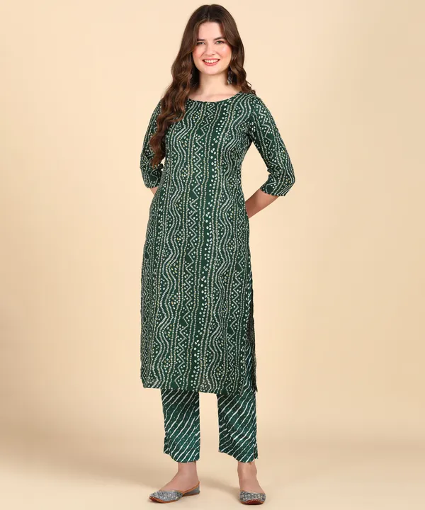 Green_Cotton_Printed_Kurti_With_Pant_For_Women