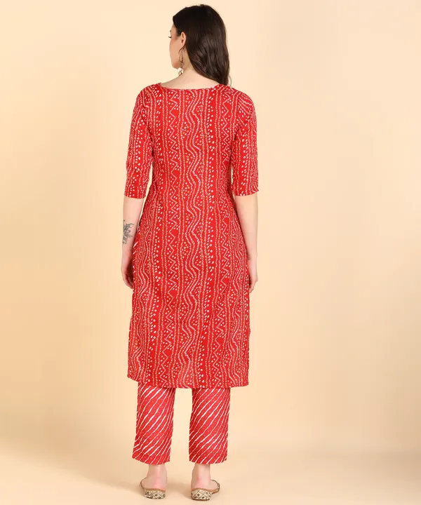 Red_Cotton_Printed_Kurti_With_Pant_For_Women