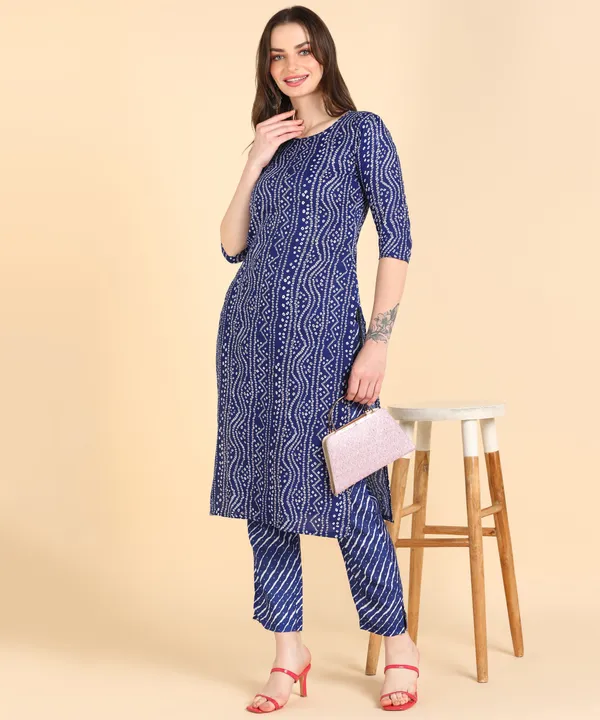 Blue_Cotton_Printed_Kurti_With_Pant_For_Women