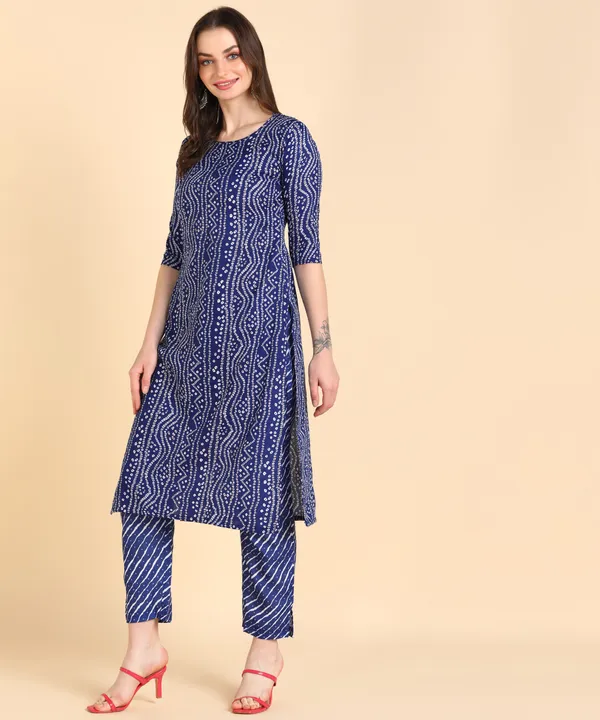 Blue_Cotton_Printed_Kurti_With_Pant_For_Women