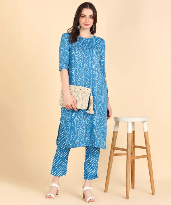 Sky_Blue_Cotton_Printed_Kurti_With_Pant_For_Women