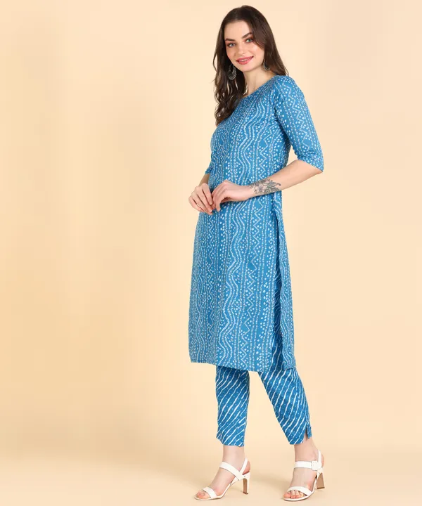 Sky_Blue_Cotton_Printed_Kurti_With_Pant_For_Women