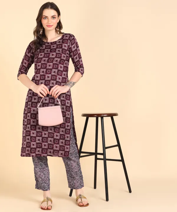 Purple_Cotton_Printed_Kurti_With_Pant_For_Women