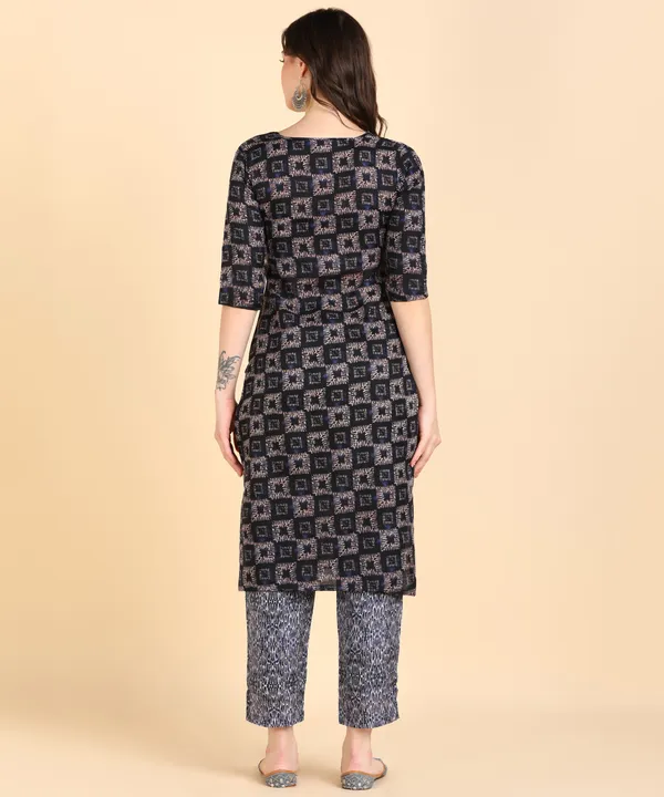 Navy_Blue_Cotton_Printed_Kurti_With_Pant_For_Women