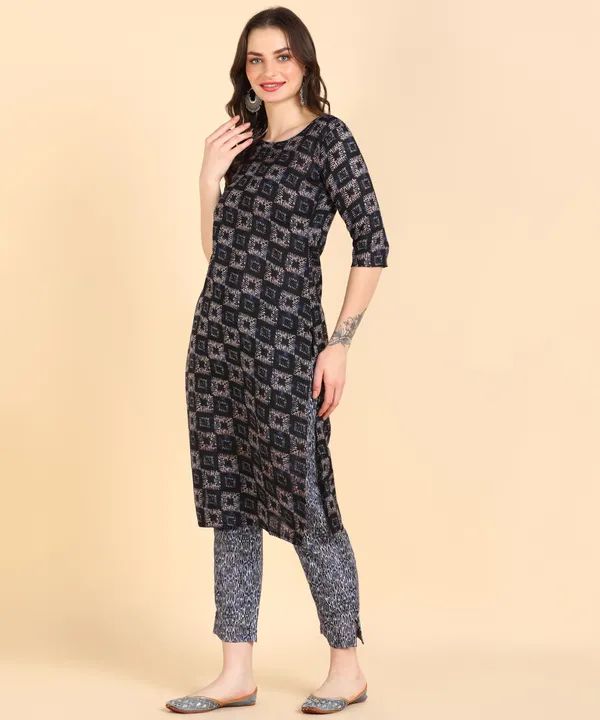 Navy_Blue_Cotton_Printed_Kurti_With_Pant_For_Women