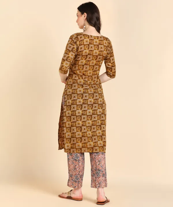 Brown_Cotton_Printed_Kurti_With_Pant_For_Women