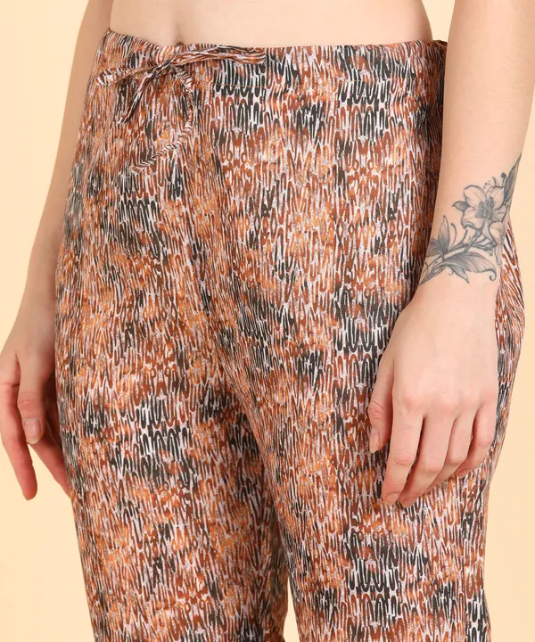 Brown_Cotton_Printed_Kurti_With_Pant_For_Women
