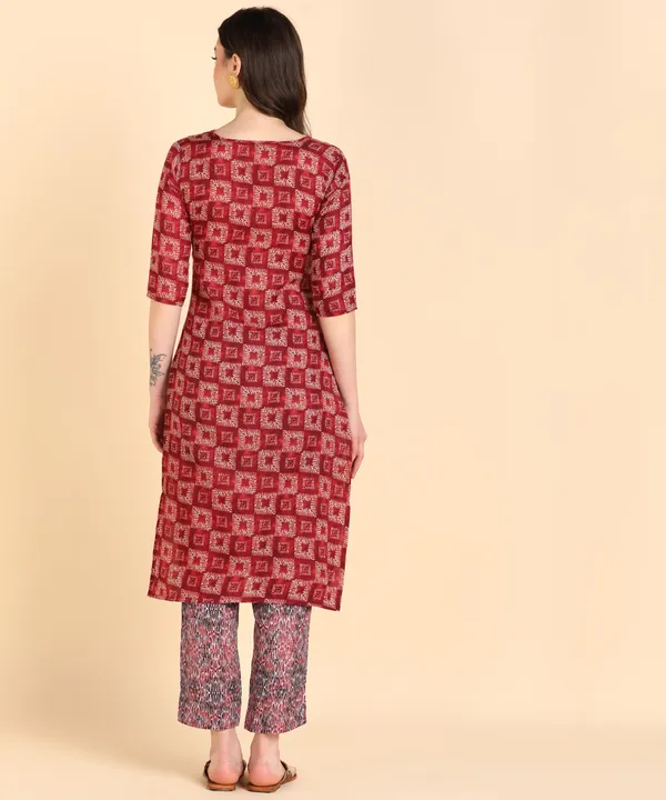 Red_Cotton_Printed_Kurti_With_Pant_For_Women