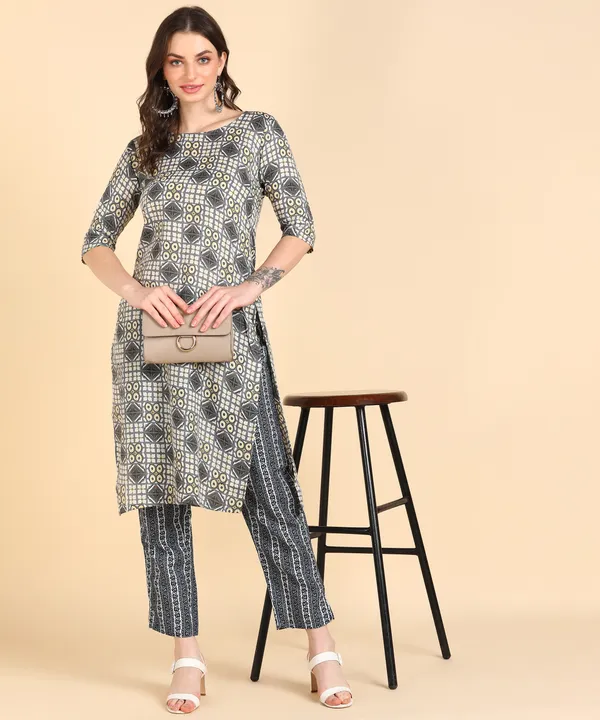 Grey_Cotton_Printed_Kurti_With_Pant_For_Women