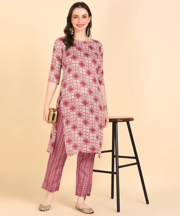 Peach_Cotton_Printed_Kurti_With_Pant_For_Women