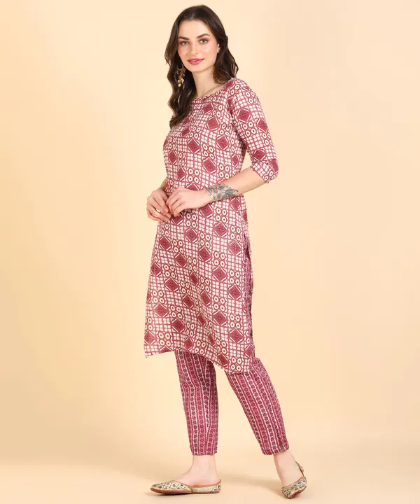 Peach_Cotton_Printed_Kurti_With_Pant_For_Women