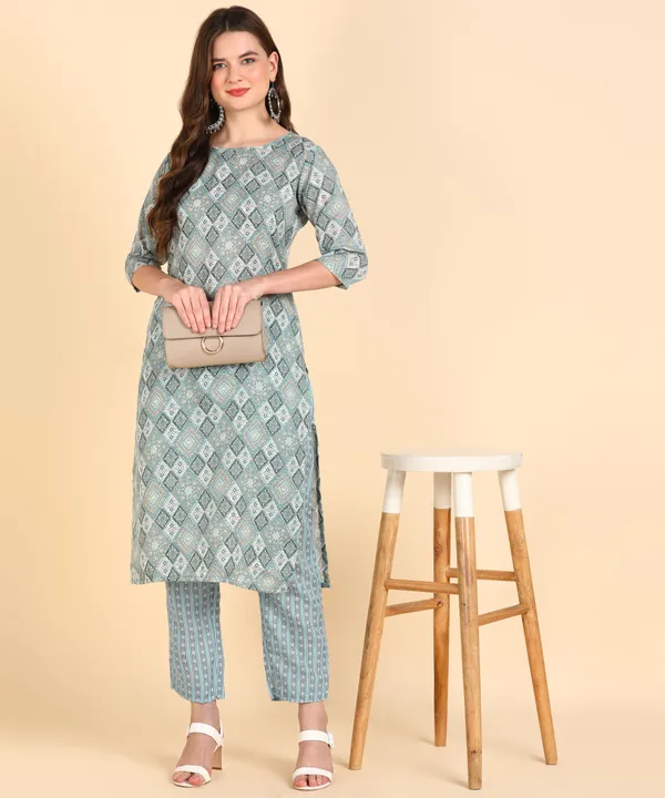 Multicolor_Cotton_Printed_Kurti_With_Pant_For_Women