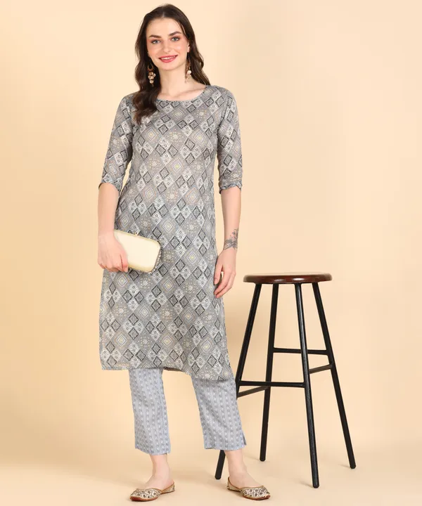 Grey_Cotton_Printed_Kurti_With_Pant_For_Women