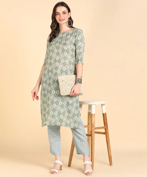 Light_Green_Cotton_Printed_Kurti_With_Pant_For_Women