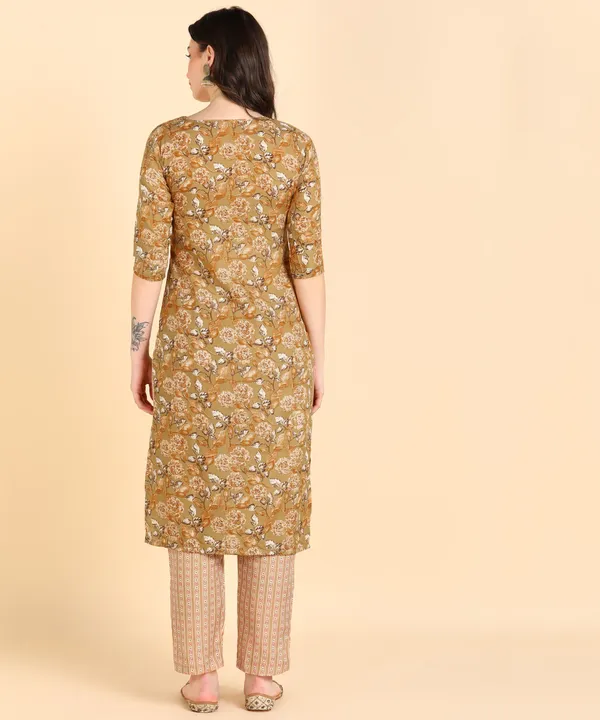 Light_Brown_Cotton_Printed_Kurti_With_Pant_For_Women