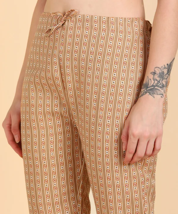 Light_Brown_Cotton_Printed_Kurti_With_Pant_For_Women
