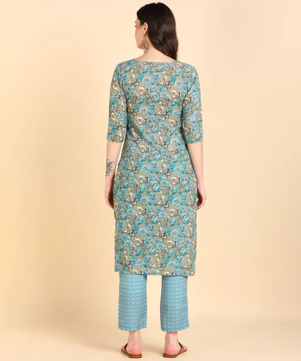 Sky_Blue_Cotton_Printed_Kurti_With_Pant_For_Women
