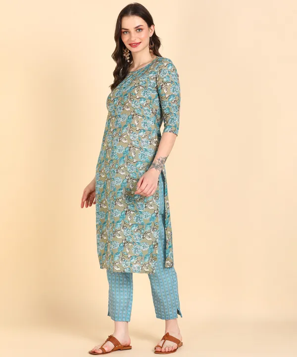 Sky_Blue_Cotton_Printed_Kurti_With_Pant_For_Women