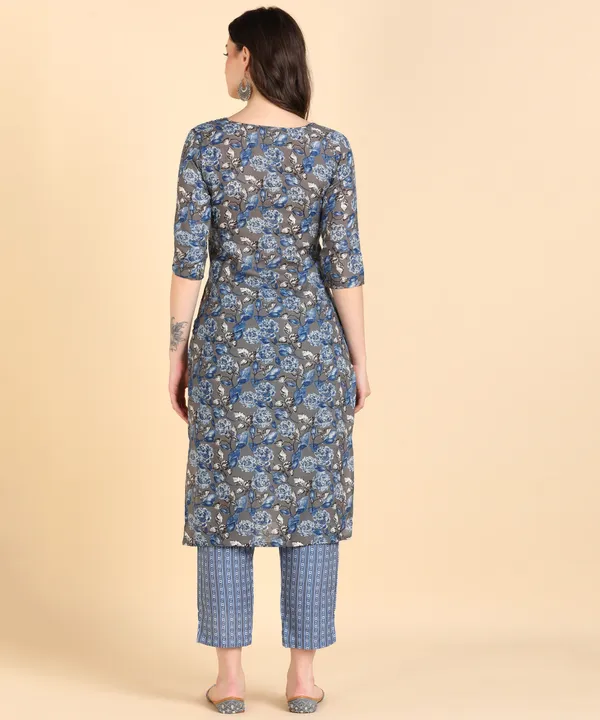 Blue_Cotton_Printed_Kurti_With_Pant_For_Women
