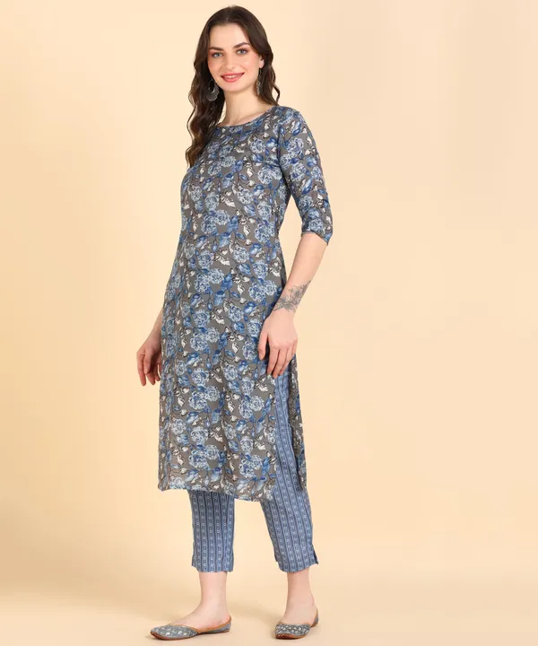 Blue_Cotton_Printed_Kurti_With_Pant_For_Women