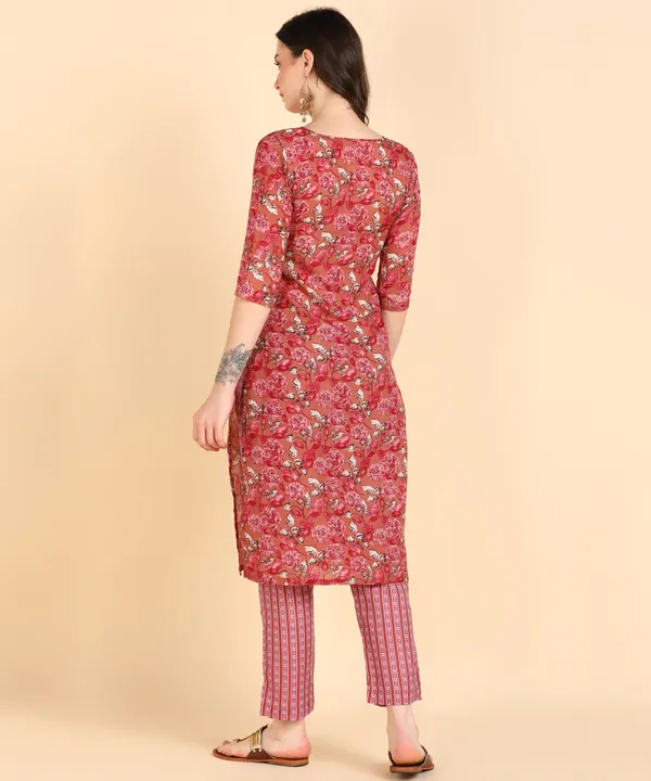 Red_Cotton_Printed_Kurti_With_Pant_For_Women