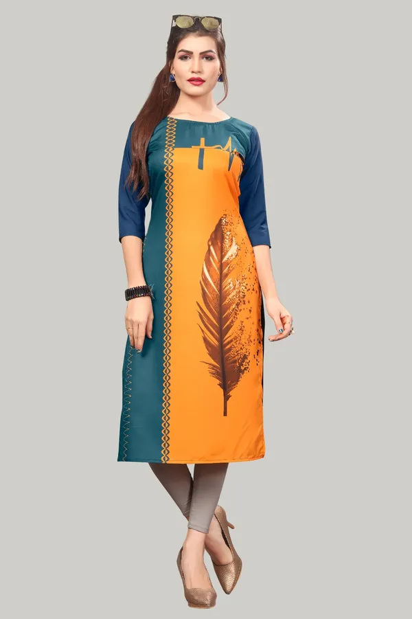 Mustard_Women_Printed_Straight_Kurti