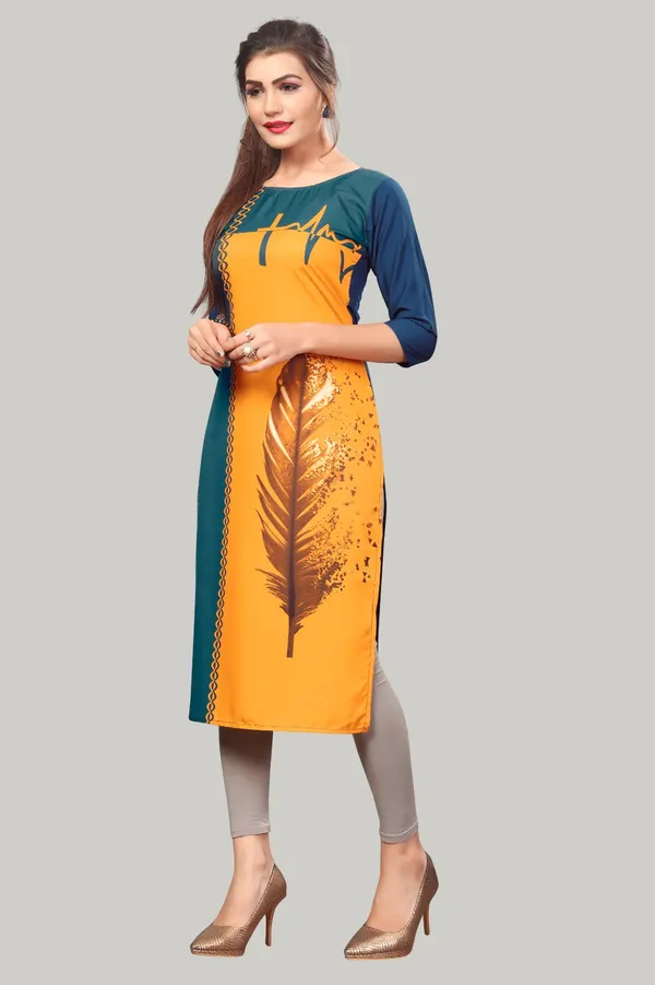 Mustard_Women_Printed_Straight_Kurti