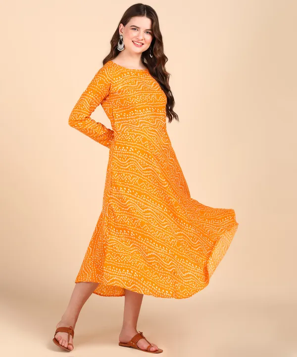 Yellow_Cotton_Printed_Round_Kurti_For_Women