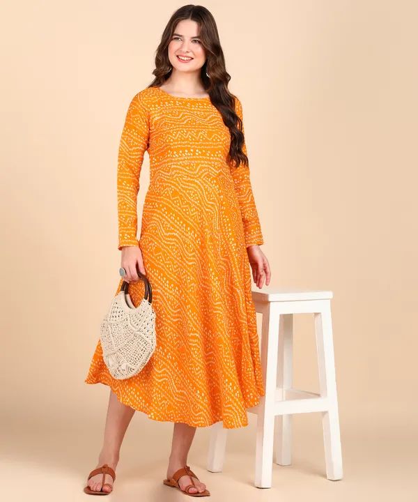 Yellow_Cotton_Printed_Round_Kurti_For_Women